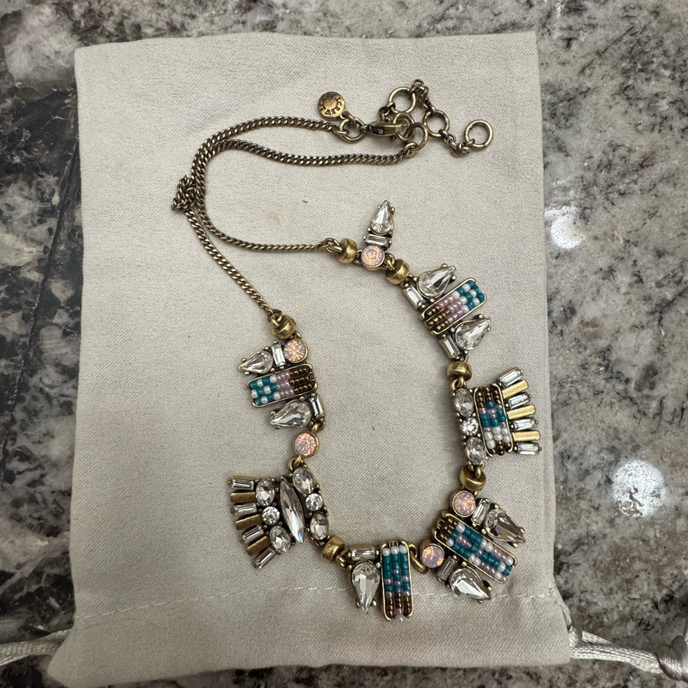 J crew Elegant Gold and Blue Statement Necklace